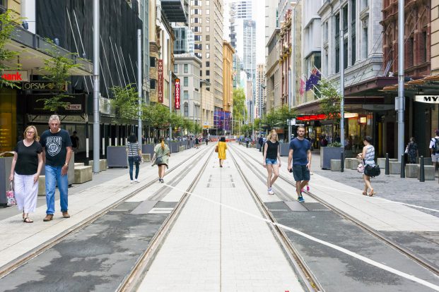 A completed section of Light Rail track on George Street, Sydney