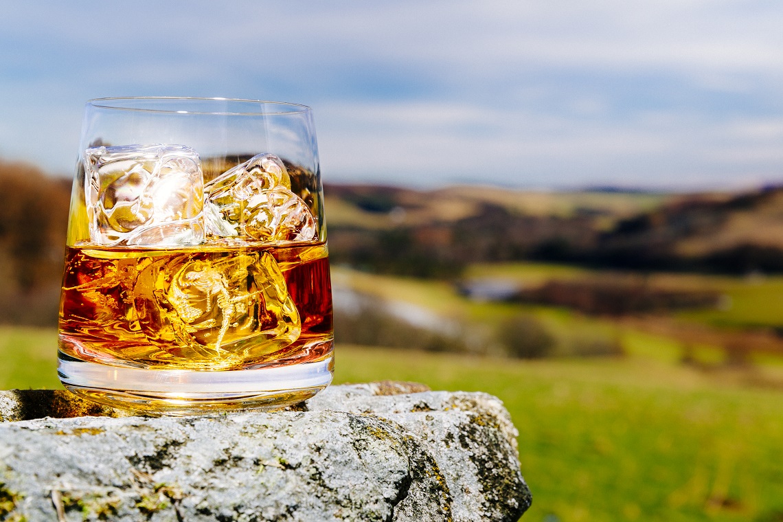 Glass of whisky on the rocks