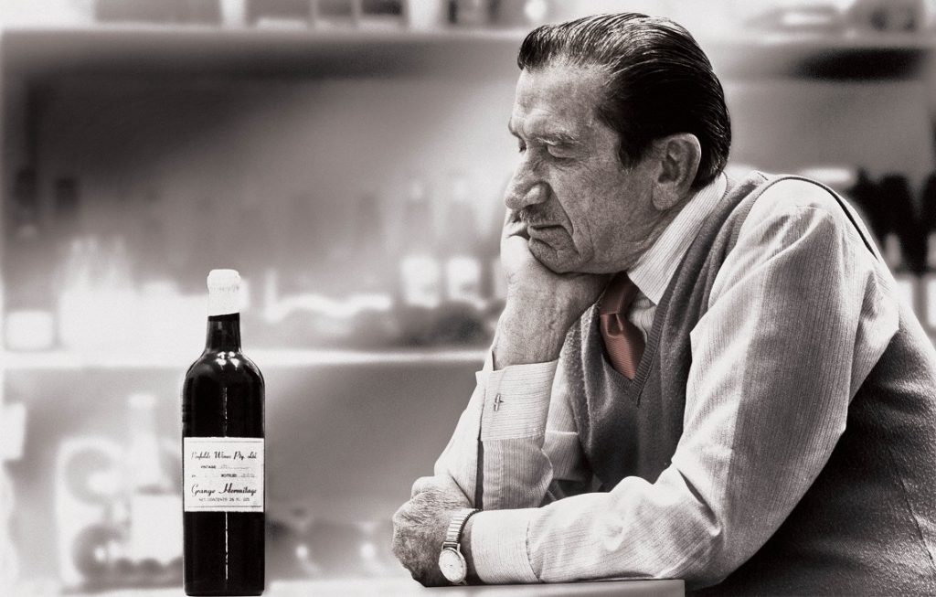 Max Schubert with a rare Penfolds Grange bottle