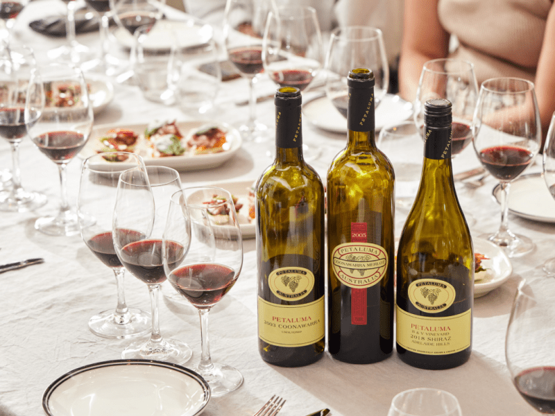 Petaluma wines on a table during a tasting