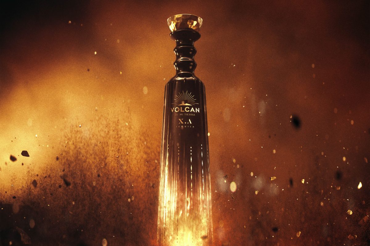 Styled product shot of the Volcan X.A bottle