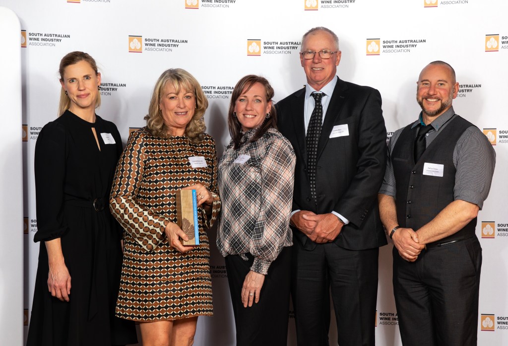 Australian Vintage accept their 2023 Work Health and Safey Excellence Awards in the Wine Business Safety Champion category, 
