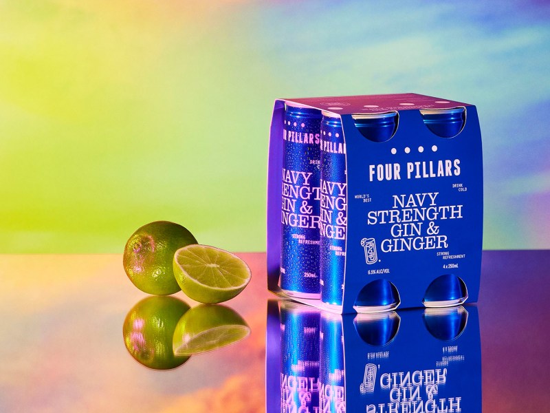 A four pack of Four Pillars Navy Strength and Ginger with limes